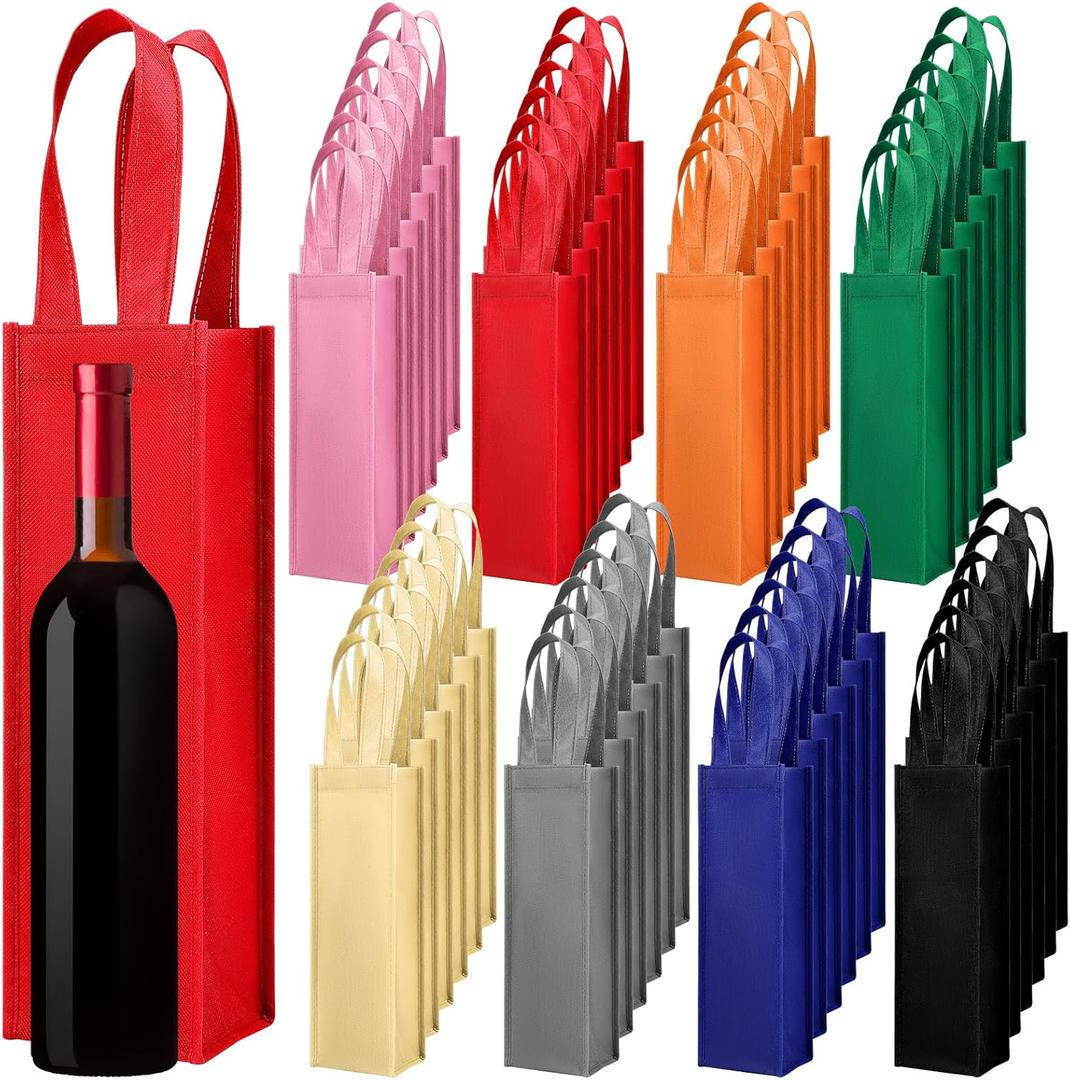 Abbylike 48 Pcs Colorful Wine Gift Bag Bulk Single Wine Bag Non Woven Wine Gift Bags Reusable Wine Bottle Bag with Handle for Christmas Party Holiday Birthday Wedding Birthday, 8 Colors