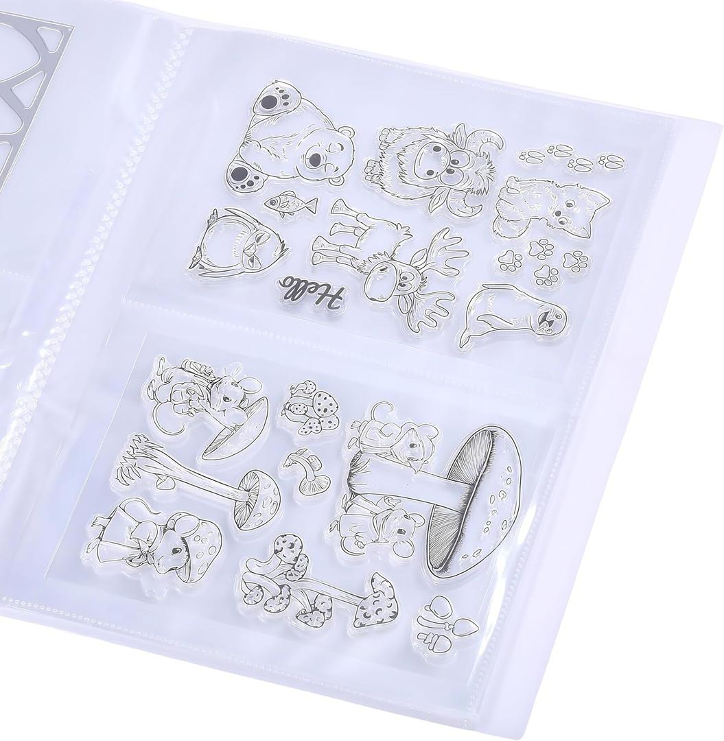 GLOBLELAND 80 Grids Clear Stamps Storage Album Cut Dies Storage Bag Embossing Folder Keeper Cards Folder Bag for DIY Scrapbooking Arts Crafts Collecting 5.11x7inch