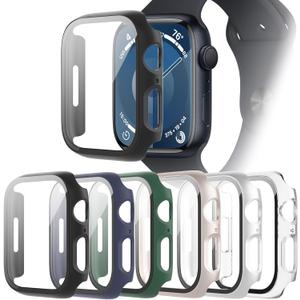 6-Pack Case Compatible with Apple Watch Series SE 6 5 4 44mm with Tempered Glass Screen Protector, Full Coverage Hard PC Protective Face Cover Bumper for iWatch 44 mm (Black/Transparent/Silver/Green/Starlight/Blue)