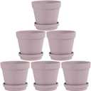 Fcacti 5.5 Inch Pink Clay Pot for Plant with Saucer - 6 Pack Large Terra Cotta Plant Pot with Drainage Hole, Flower Pot with Tray, Terracotta Pot for Indoor Outdoor Plant