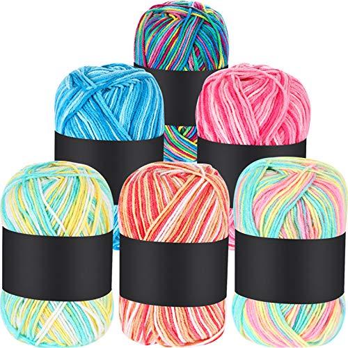 WILLBOND 6 Pieces 50g Crochet Yarn Multi-Colored Acrylic Cotton Blend Knitting Hand Knitting Weaving Yarn