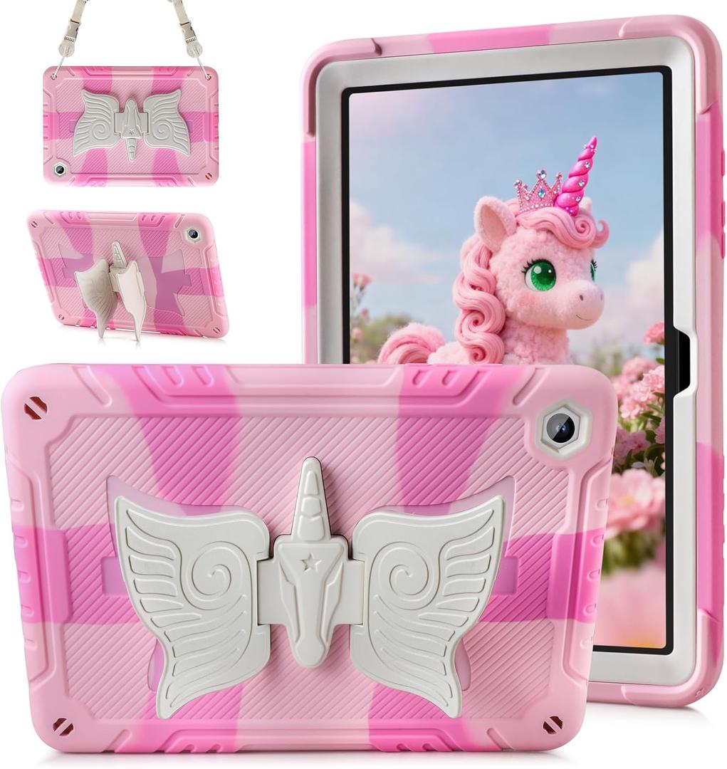 ATESSON for Samsung Galaxy Tab A9 Plus Case Kids Girls 11 inch Tablet Ca-se 2023 with Kickstand Shoulder Strap Heavy Duty Protective Cover for Samsung Galaxy Tab A9+ 5G Case Pink