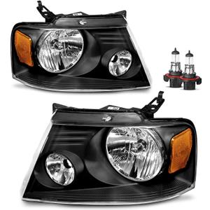 Headlights Assembly Compatible with 04-08 Ford F150 Pickup/06-08 Mark LT, Headlamp for 2004-2008 Headlight Black Housing Amber Reflector
