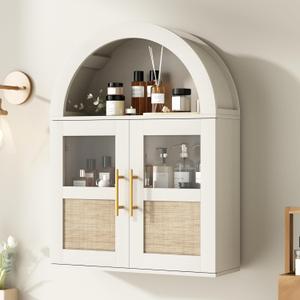 Rustown Arched Bathroom Wall Cabinet with 2 Glass & Rattan Doors, Large