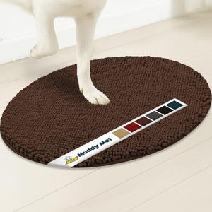 Muddy Mat Shown on TV  Super Absorbent Microfiber Dog Door Mat for Muddy Paws, Non-Slip Washable Pet Rug, Quick Dry Chenille Entryway Carpet,Machine Washable Indoor Outdoor Mat, Brown Oval 3ft x 5ft