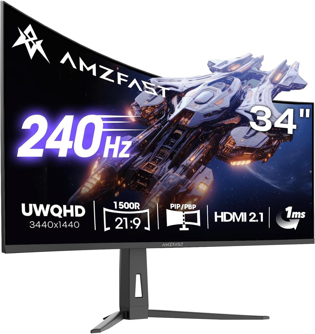 Amzfast 34 Inch 240Hz Curved Gaming Monitor UWQHD (3440x1440), AMZG34C8 Pro