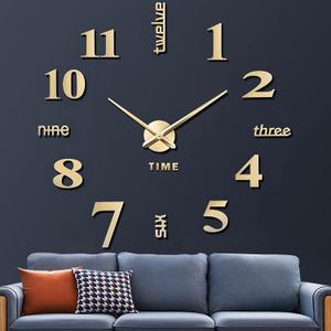 VREAONE Frameless DIY Wall Clock,Large Modern 3D Mirror Wall Clock Decor Sticker DIY Clock kit for Home Living Room Bedroom Office Wall Decorations(Gold)