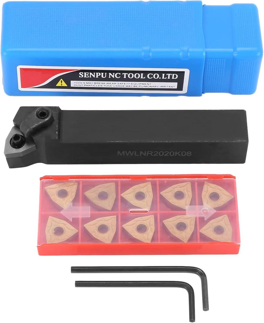 Set of Rotary Tool Holder 20 mm MWLNR2020K08 + 10 WNMG0804 Carbide Inserts