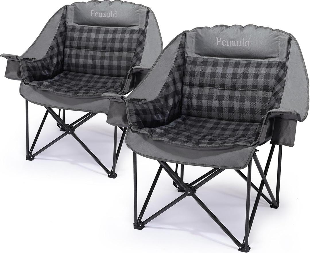 Camping Chairs for Adults 2 Pack Heavy Duty Padded Folding XL Camp Chair with Cup Holder, Supports 500lbs, Oversized Large Outdoor Widen Comfy Lawn Chairs for Tailgating Sports Beach