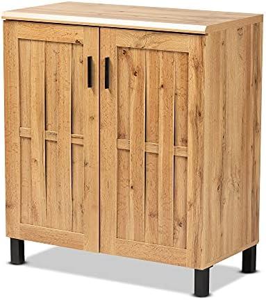 Baxton Studio SR 890005-H-Wotan Oak Excel 31 1/2 Inch Modern Wood 2-Door Storage Cabinet in Oak Brown and Black