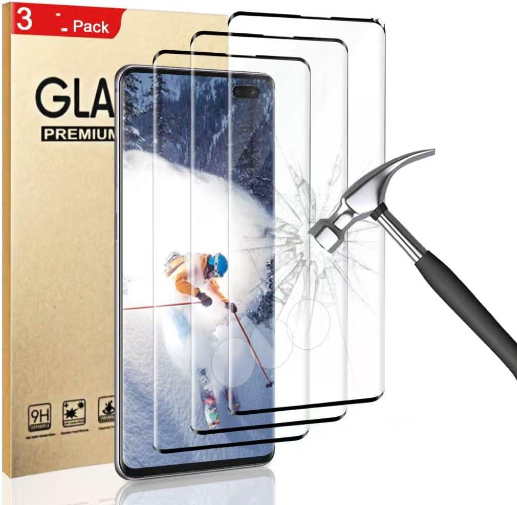 3 Pack Galaxy S10 Plus Screen Protector, 9H Tempered Glass, Ultrasonic Fingerprint Support, 3D Curved,HD Clear Scratch Resistant for Samsung S10 Plus(6.4 Inch) Glass Screen Protector