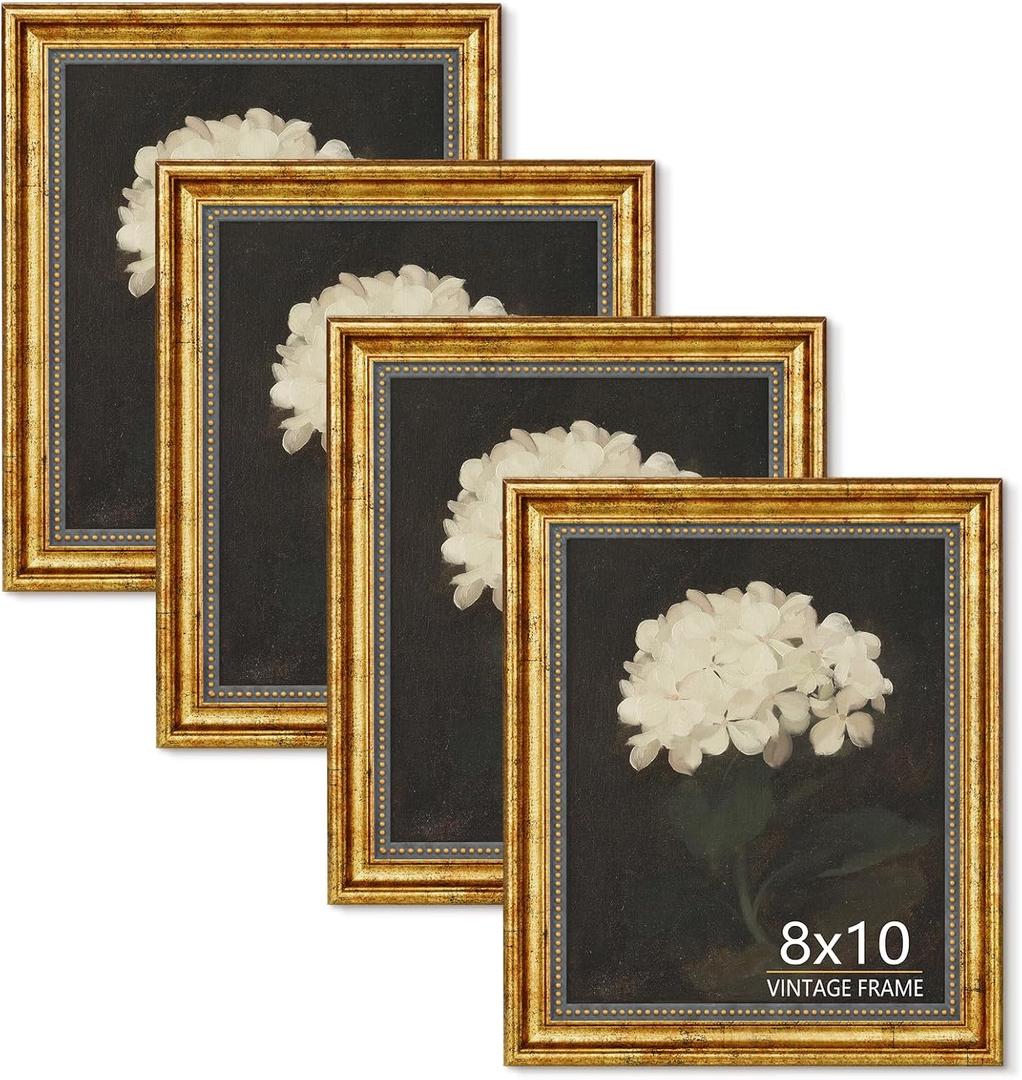 8x10 Picture Frame Set of 4 Vintage Bronze Gold for Tabletop & Wall | 8 x 10 Picture Frames Photo Frames for Living Room, Bedroom, Office Dcor & Wedding Gift