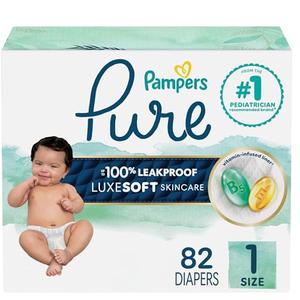 Pampers Pure Protection Baby Diapers, Size 1 (8-14 lbs), 82 Count, Up to 100% Leakproof, Premium Plant-based Skin Protection, Hypoallergenic Soft Diapers