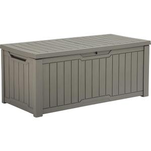 YITAHOME 120 Gallon Resin Deck Box, Weather Resistant Outdoor Storage Box for Patio Cushions, Garden Tools, Pool Supplies, Lockable, Easy Assembly, Extra Seat or Table (Light Brown) (Taupe)