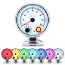 MH 3.75 inch (95mm) Tachometer with Shift Light, 8000 RPM Gauge, 7 Color Backlight Tach AUTO Gauge for 12V Car White Face