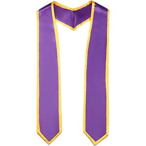 Newrara Deluxe Unisex Adult Plain Graduation Honor Stole Sash Classic End with Trim 72" Long (Purple + Gold Trim)