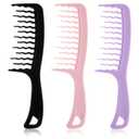 3Pcs Wide Tooth Comb for Curls Wavy Wide-tooth Curly Hair Comb Large Detangling Comb for Thick, Curly, Wavy or Long Hair (Black, Pink, Purple)