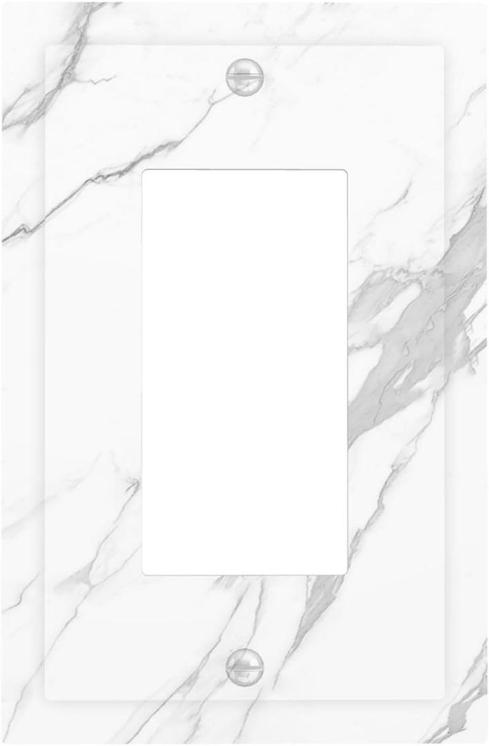Nadoabtm Decorative Outlet Covers Modern White Gray Marble 1 Gang Single Rocker Light Switch Cover Plate Wall Plates GFCI Faceplate for living Room Bathroom Decor, Single Rocker / 5 X 3 IN