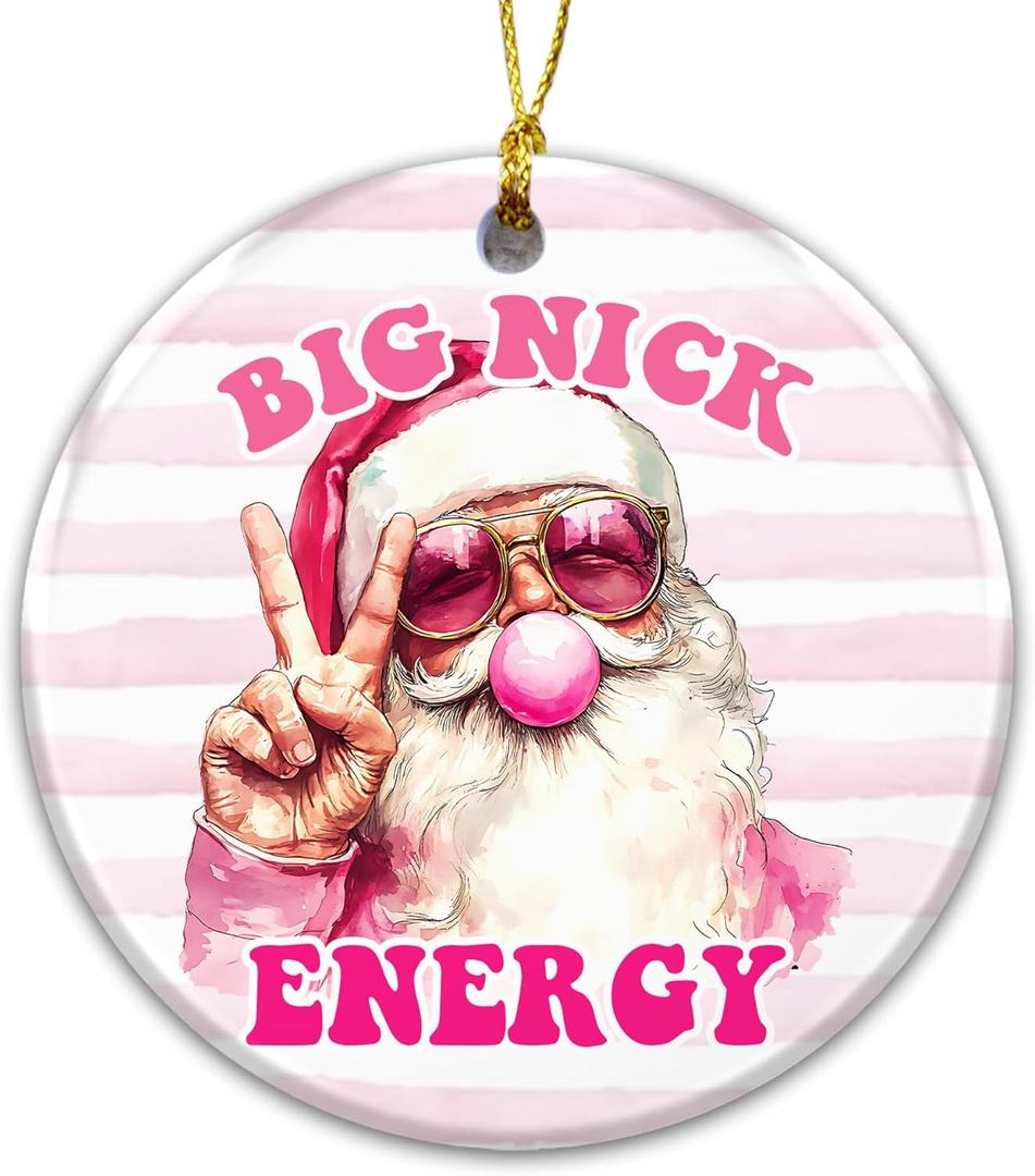 2 x Funny Adult Ornament 2025  White Elephant Gift, Big Nick Energy Ceramic Ornament with Cool Santa Design  Holiday Tree Decoration, Gag Gift & Stocking Stuffer for Adults