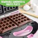 GreenLife Electric Waffle Sandwich Maker, Toaster, Panini Press with Healthy Ceramic Nonstick Plates, Perfect for Tuna Melts, Crispy Rice, Grilled Cheese, LED Indicator Light, PFAS-Free, Pink
