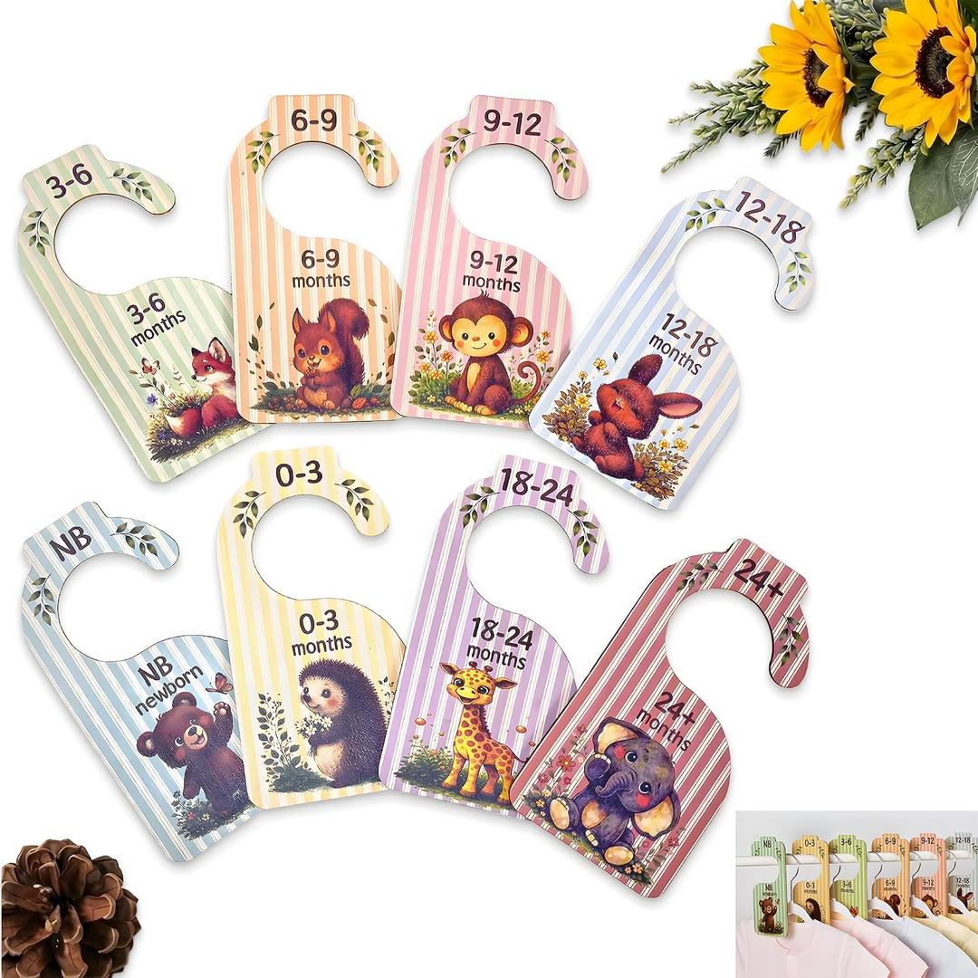 2 x Baby Closet Dividers, Baby Clothes Dividers for Closet – Wooden Double-sided Dividers, Large Clear Font, Nursery Clothes Organization,Newborn to 24+ Months, Fits Standard Clothes Rods (Pastel Rainbow)