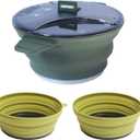 Collapsible Camping Cookware Mess Kit for Backpacking Gear,Portable Camping Pot and Bowls Set,Camp Kitchen Equipment Accessories (3), Dark Green