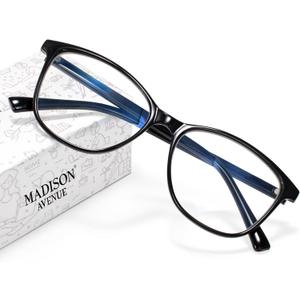 Madison Avenue Blue Light Blocking Glasses Anti Eyestrain UV Glare Blue Light Glasses for Women TV Phone Computer Gaming Eyeglasses (Black)
