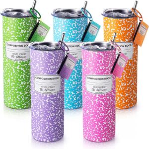 Geiserailie 5 Set Teacher Appreciation Gifts 20 oz Composition Book Tumbler Stainless Steel Cup Composition Keychains Teacher Appreciation Week Gifts Birthday End of Year Graduation (Multicolor)