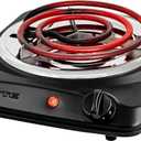 OVENTE Electric Countertop Single Burner, 1000W Cooktop with 6" Stainless Steel Coil Hot Plate, 5 Level Temperature Control, Indicator Light, Compact Cooking Stove and Easy to Clean, Black BGC101B