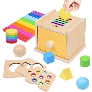 YHHYTOY Montessori Toys for 1+ Year Old, 4 in 1 Object Permanence Coin Box, Ball Drop Color Sorting Sensory Fine Motor Skills Toys Shape Sorter for Toddlers 1-3, Gifts for 1 2 3 Year Old Girls Boys
