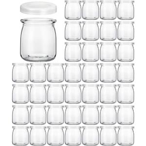 Glass Jars, KAMOTA 40 PACK 6 oz Clear Jars With PE Lids for Pudding, Yogurt, Jam, Honey, Wedding and Shower Favors(200ml) (200ml)