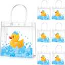 Aliceset 20 Pcs Duck Party Clear Favor Bags with Handles Rubber Duck Baby Shower Goodie Bags for Birthday Party Candy Treat Baby Shower Decoration Supplies, 8x8x3.15 Inch