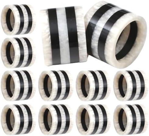 12-Pcs Epoxy Resin Napkin Rings - Handmade Elegant Napkin Holders for Table Décor, Dining, Weddings, Holidays & Special Events - Durable & Lightweight, Easy to Clean (Black White) - CLEENTABLE