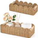 Dahey 2 Pcs Toilet Paper Storage Basket for Bathroom Woven Paper Rope Scalloped Edge Toilet Tank Basket with Handles for Organizing Over Toilet Storage Shelf Countertop Living Room Bedroom Home Decor