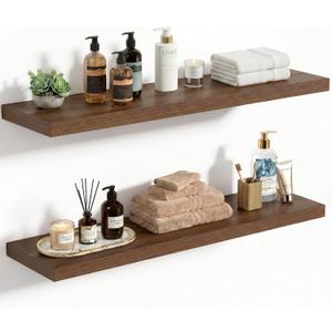 Vivelove 10 Inch Deep Floating Shelves 30x10 Set of 2, Walnut | Easy Install With Hardware, Invisible Brackets, Bathroom Bedroom Living Room Kitchen, No Sagging, For Display and Storage