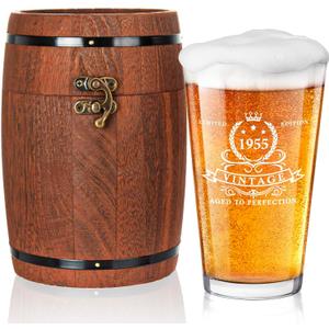 LIGHTEN LIFE 70th Birthday Gifts for Men 16oz,1955 Beer Glass in Barrel Box,70th Birthday Beer Glass,70th Birthday Gift Ideas,1955 Pint Glass for 70 Years Old Dad,Husband,70th Beer Glass