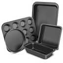 CasaCulina Baking Pans Set, 5-Piece Nonstick Bakeware Sets with Round/Square Cake Pan, Muffin Loaf Roast Pan, Baking Sheets for Oven, Kitchen Cookware Sets Baking Tray Baking Supplies, Black