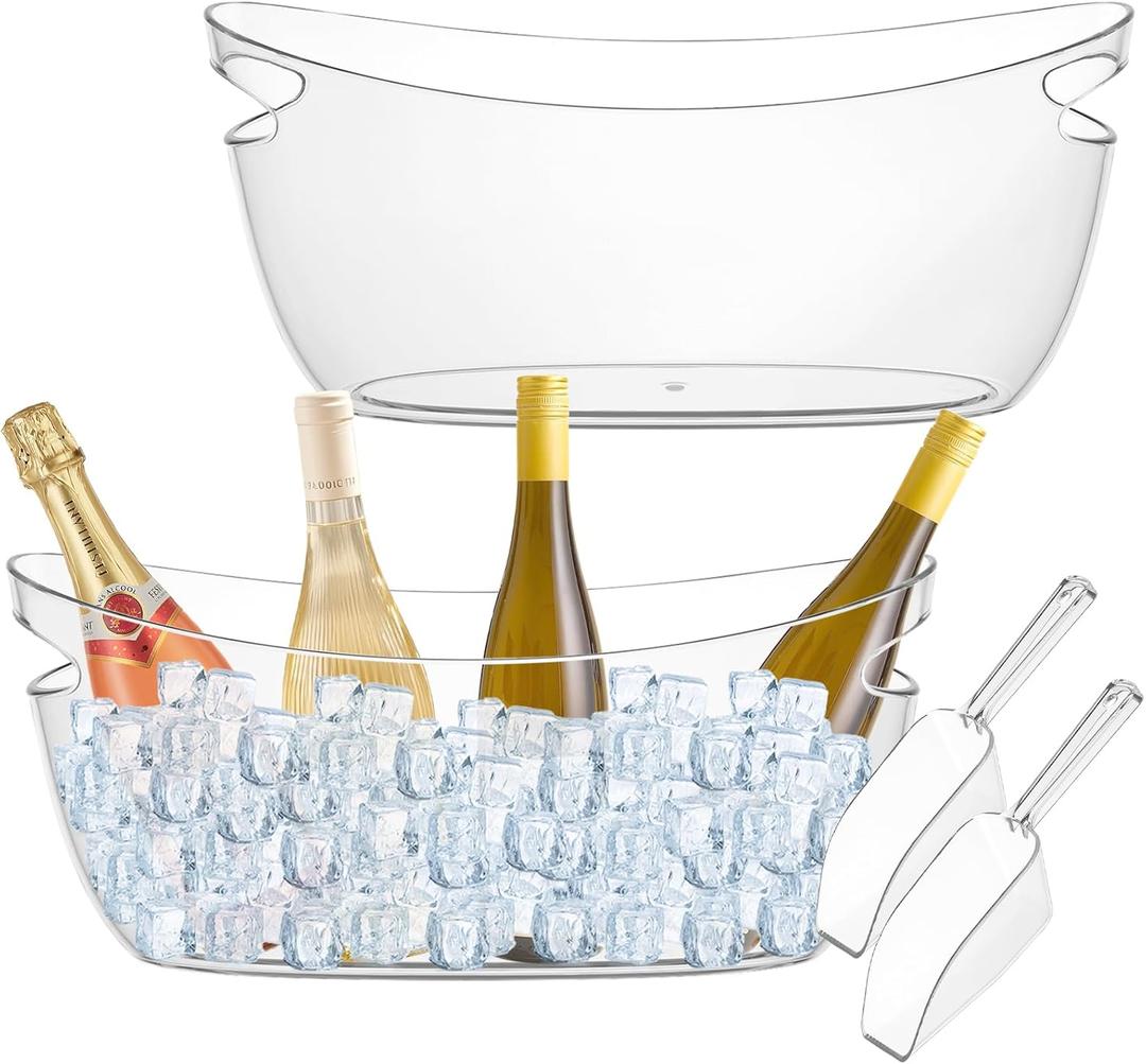 2 PCS Clear Ice Bucket Set - 5L Ice Buckets for Parties with Ice Bucket Scoop, Champagne Beer Tub Wine Beverage Bucket for Cocktail Bar, Parties, and Events