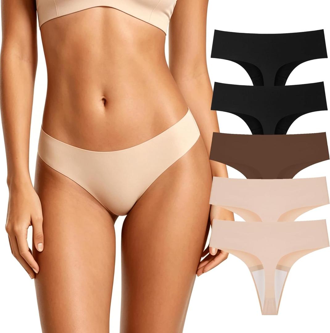 Battewa Seamless Women's Incontinence Underwear, Leak Proof Breathable Thongs Panties, 20ml Light Absorbency for Postpartum & Workout 5 Pack (S,Multicolor)