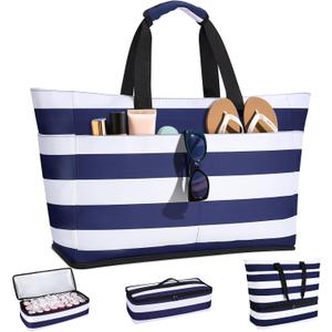 Beach Bag with Detachable Cooler, 54L Large Beach Bags Waterproof Sandproof for Women, Travel Tote Bag for Family, Gym