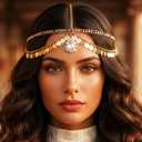 GORAIS Gold Head Chain Jewelry Sequin Egyptian Headpiece Rhinestone Boho Costume Headband for Women