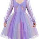 Arshiner Girls Tie Back Dress Puff Long Sleeve Formal Square Neck Party Tulle Dresses Size 130