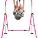 Sportsroyals Gymnastics Bar for Kids,Adjustable Height Gymnastic Horizontal Bars,Folding Gymnastic Junior Training Kip Bar for Home, Pink