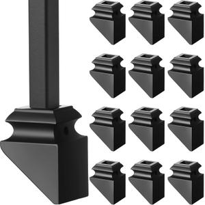 Funrous 12 Pack Iron Baluster Shoes Stair Flat Shoe with Screw for 1/2 Inch, Square Iron Balusters Wrought Spindles for Staircase Slant Shoes with Screw, Satin Black