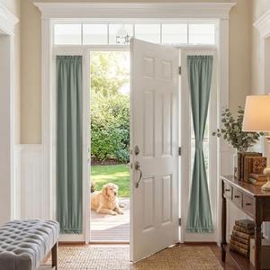 PONY DANCE Sega Green Blackout Curtain for French Door - Thermal Insulated Window Shade with Tieback, Privacy Panel for Sidelight or Front Door, W25 x L66 Inches, 1 Panel