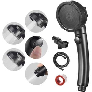 SINGSUO High Pressure Handheld Shower Head with On Off Switch, Detachable Shower Head, 3 Spray Modes Shower Massager Handheld with Hose and Adjustable Angle Bracket (Black)