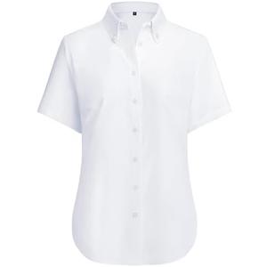 siliteelon Button Down Shirts Women Oxford Shirts Short Sleeve Wrinkle Free Dress Business Shirts Work Office Blouse, Medium, White