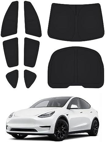 Canvcle Windshield Sun Shade for Tesla Model Y 2020-2024 Accessories Side Rear Window Shade Cover Set Window Sun Visor Blocker Privacy Cover for Camping Keep Vehicle Cool Black 8PCS (Not for Juniper)(missing pieces)