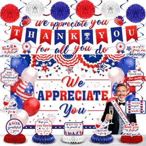 We Appreciate You Party Decorations Red Blue Thank You for All You Do Banner Honeycomb Centerpieces Hanging Swirls Kit Decor for Men Office Employee Pastor Teacher Doctor Appreciation Party Supplies
