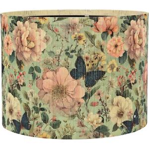 Bamboo Drum Lamp Shade for Table and Floor Lamps with Bird and Bamboo Art Design, 11.8 x 9 Inch, Elegant Style for Living Room Bedroom Office (Art Deco B)